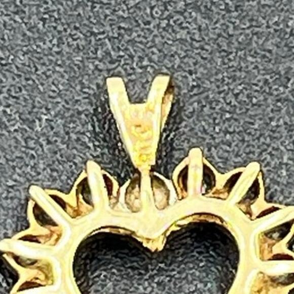 10K Yellow Gold 2g Blue Spinel Diamond Accent Signed Vintage Heart Pendant - Picture 13 of 13